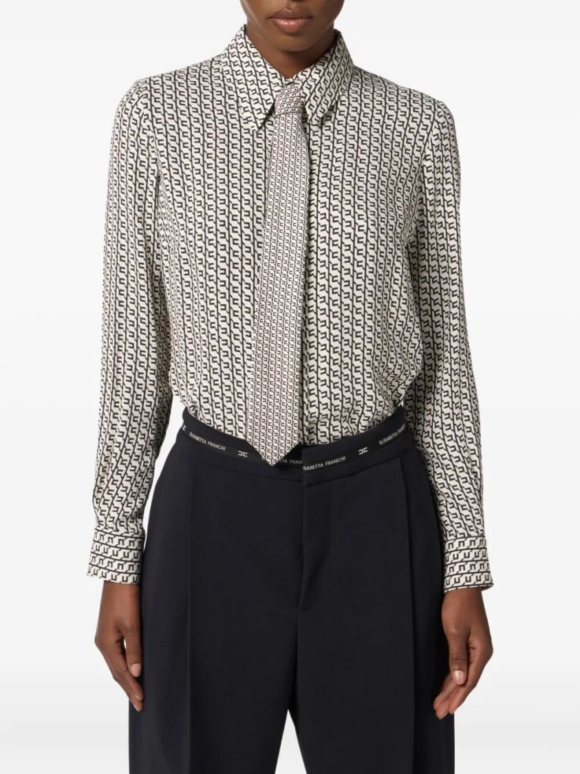 Elisabetta Franchi Geometric Pattern Shirt With Tailored Fit In Neutral