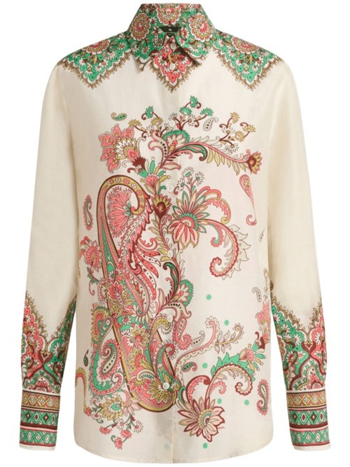 Etro Multicolor Shirt With Classic Collar And All-over Paisley Print In Cotton And Silk Woman In Multicolor