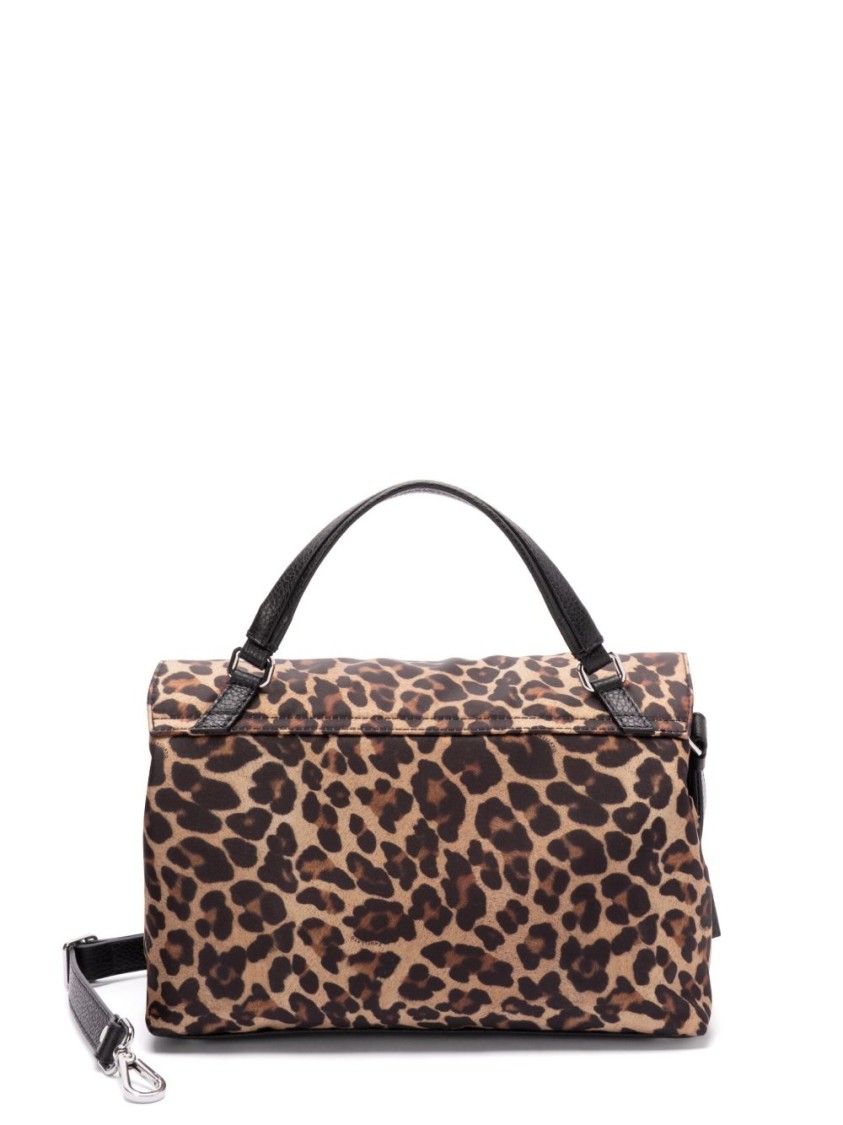 Zanellato Nero Vitello Leather Handbag With Leopard Print Design