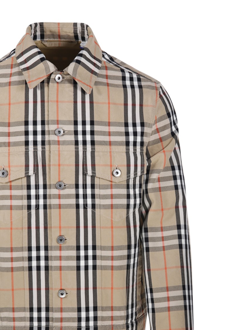 Burberry Tailored Cotton Jacket With Classic Plaid Pattern In Neutrals