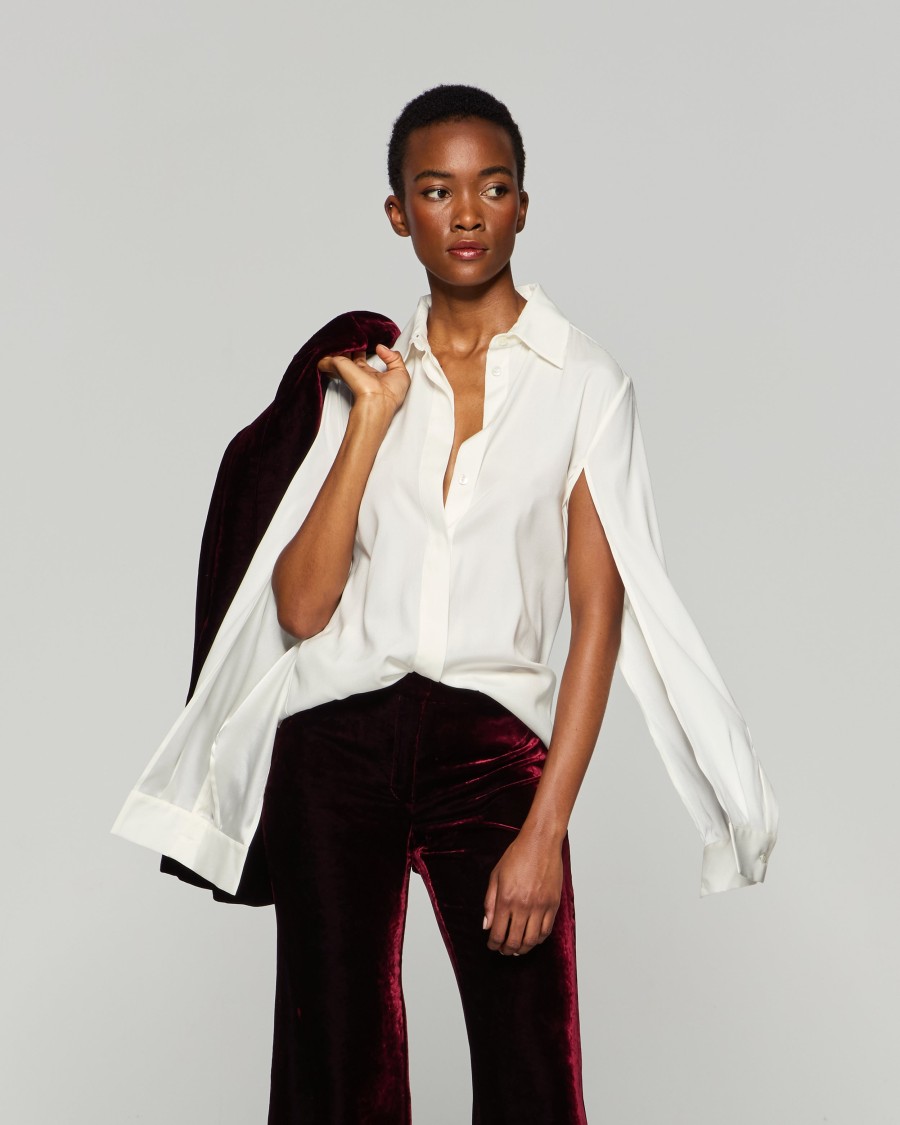 Serena Bute Silk Cape Sleeve Shirt - Cream In Neutrals