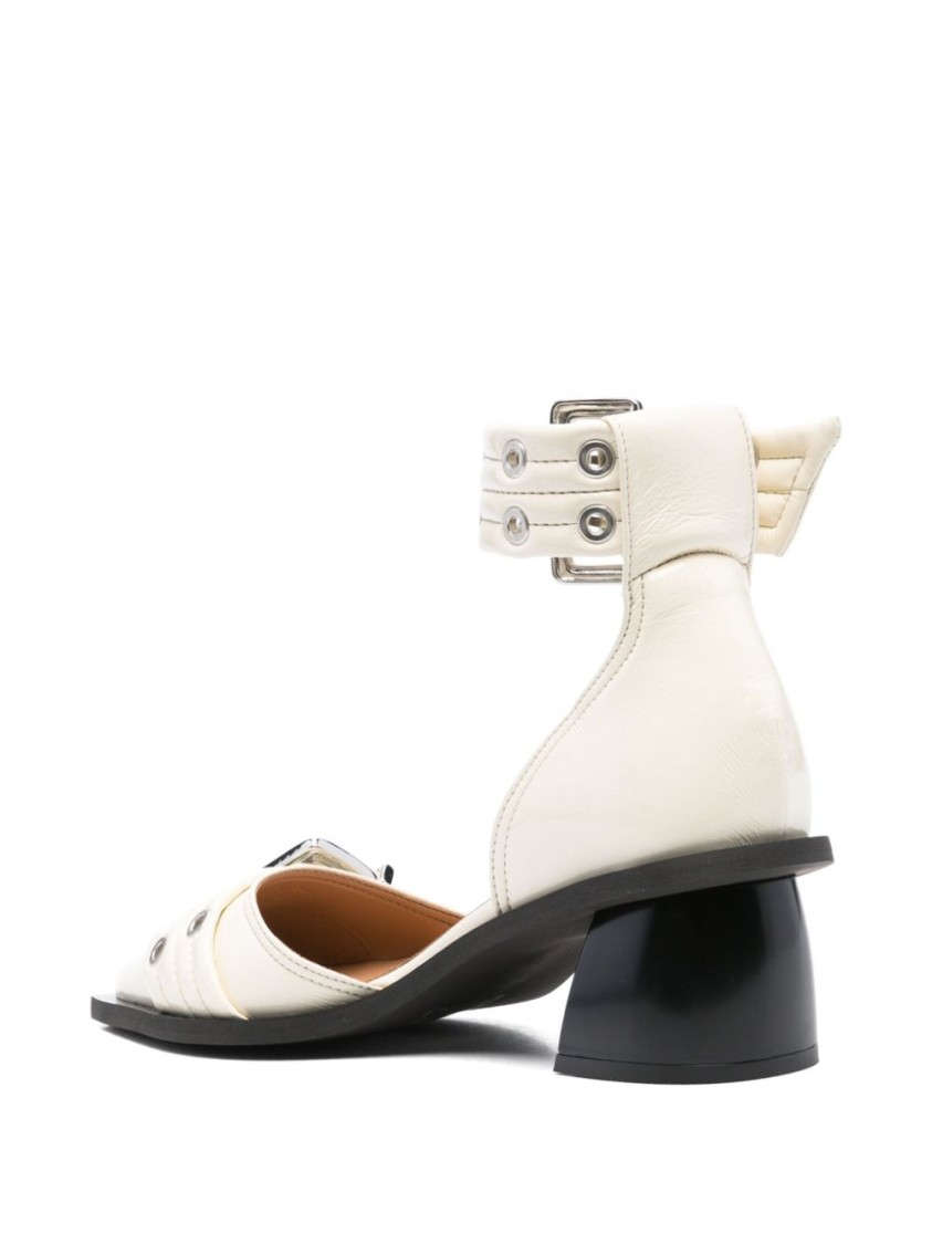 Ganni Ivory Pumps With Buckles And Ankle Strap In Neutrals