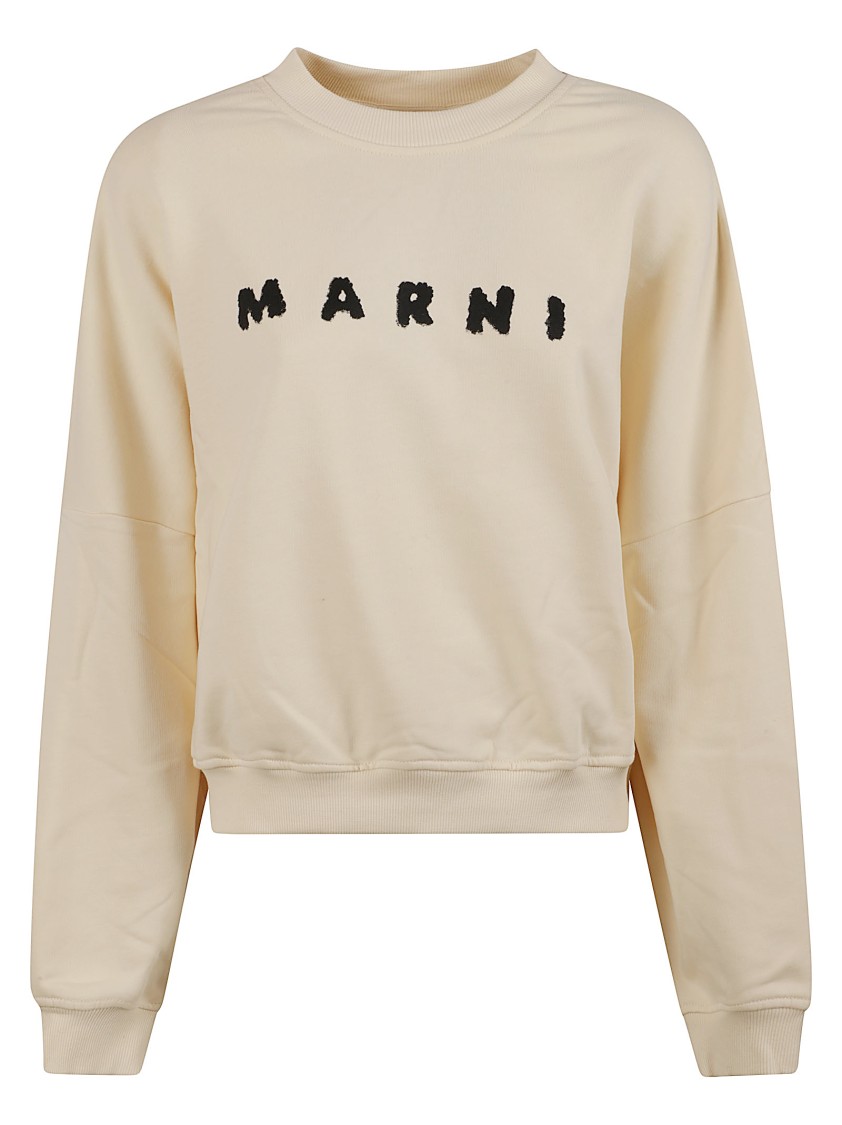 Marni Ivory Sweatshirt With Textured Lettering In Neutral