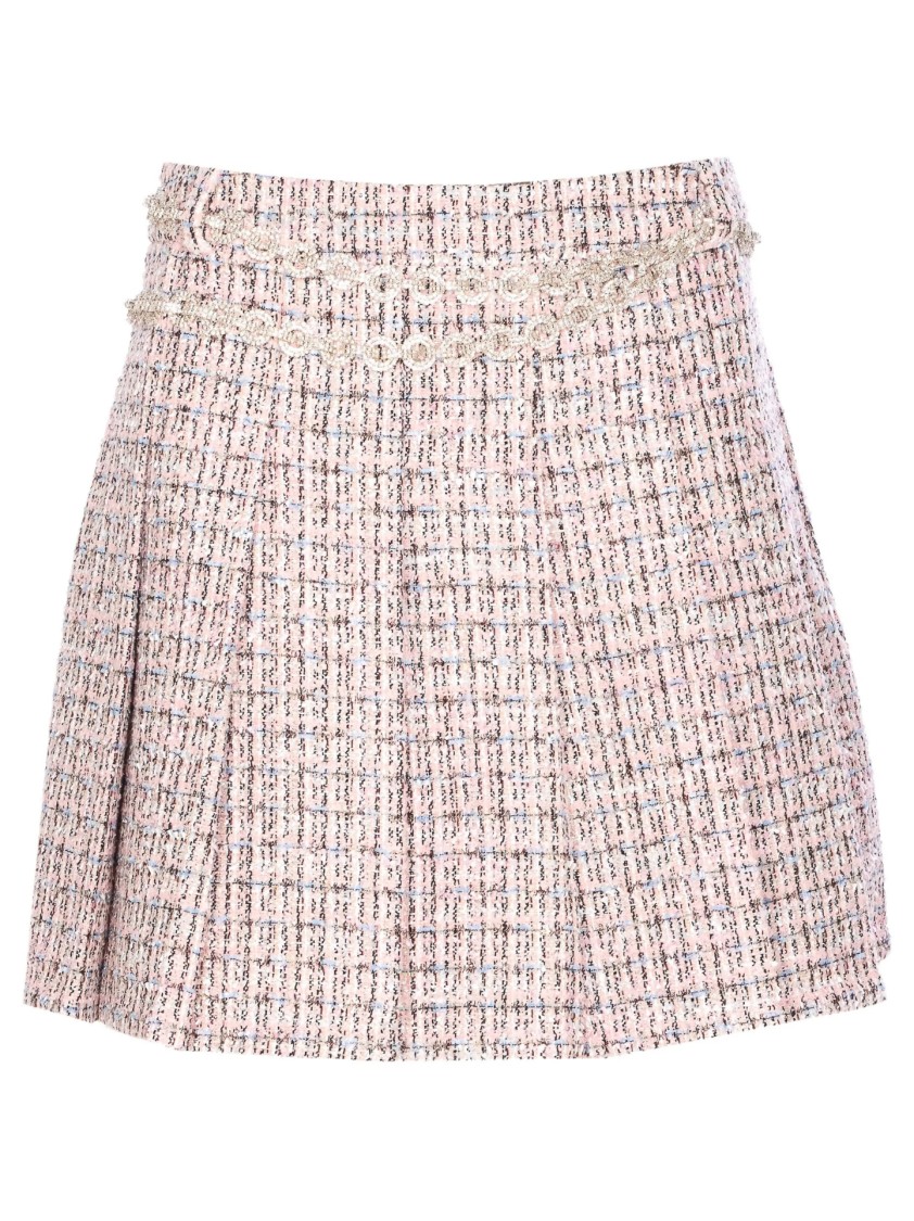 Self-portrait Textured Flared Skirt With Decorative Waist Trim In Gold