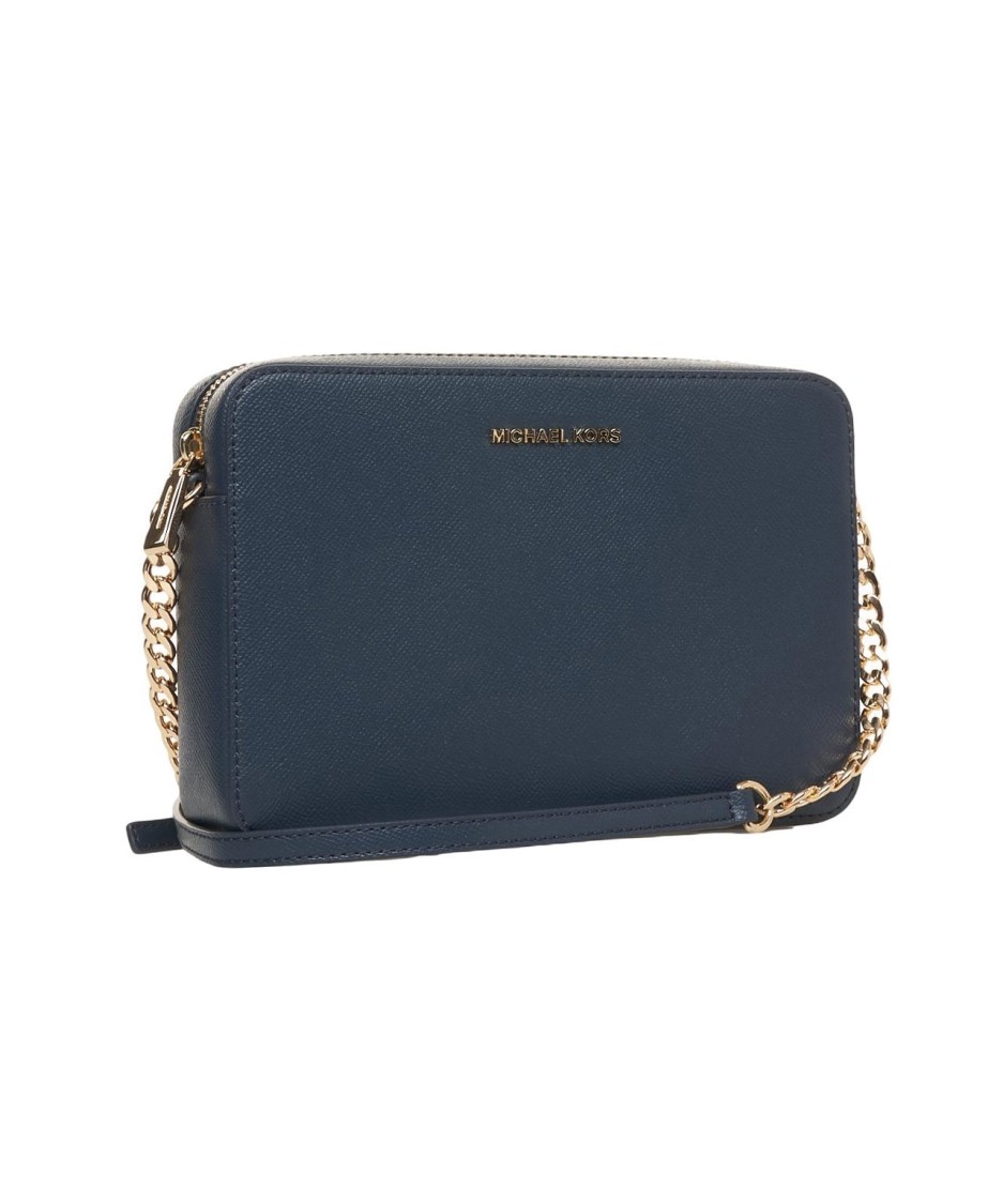Michael Kors Navy 'jet Set' Leather Shoulder Bag In Black