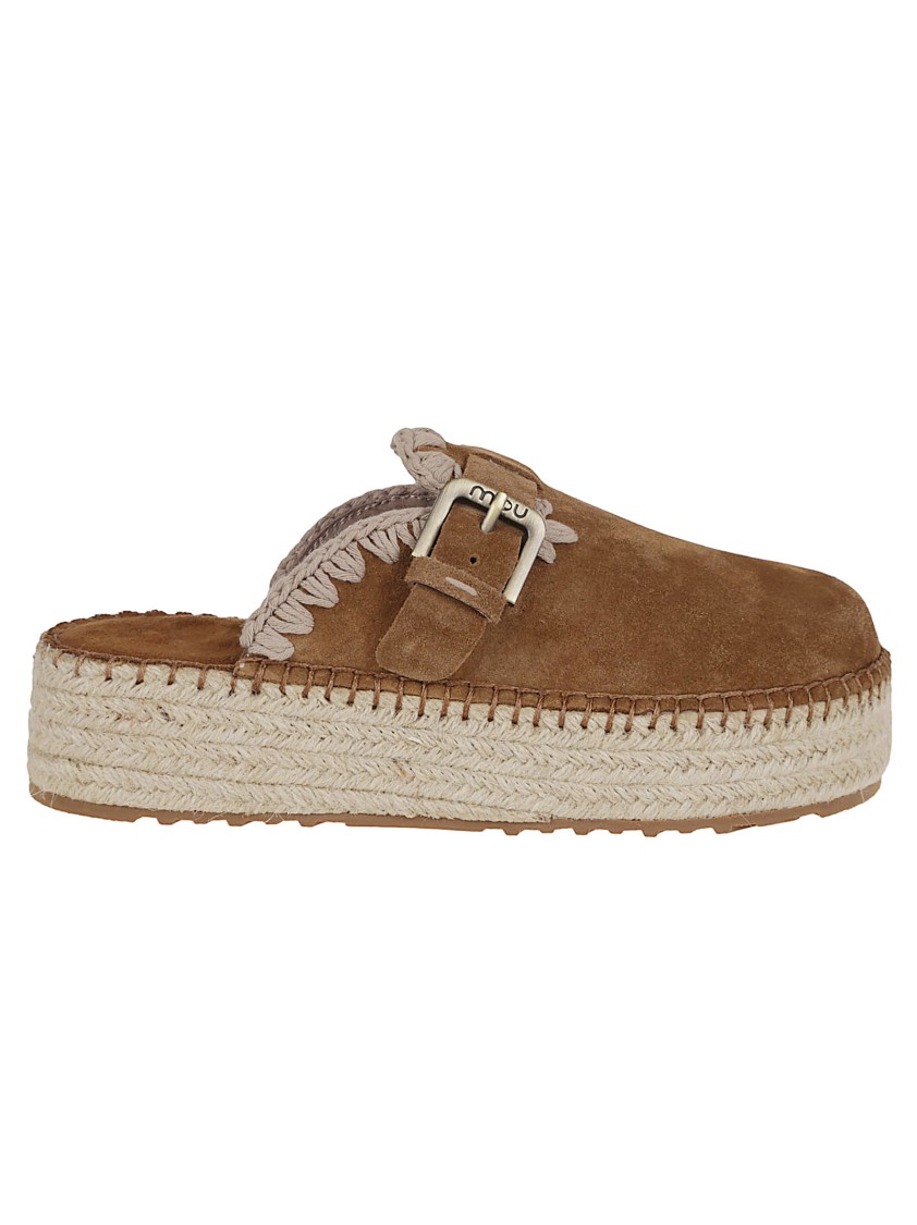 MOU MOU BROWN LEATHER SANDALS WITH BRAIDED JUTE SOLE