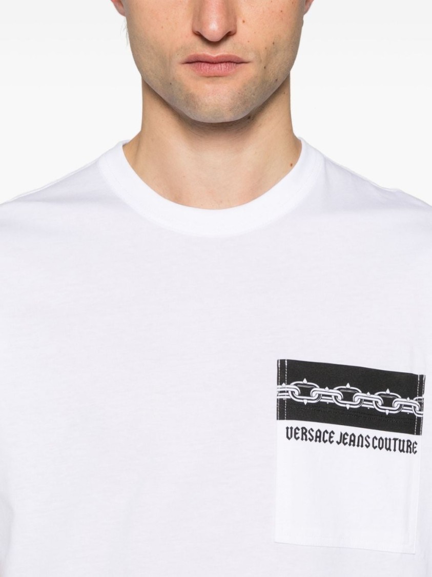 Shop Versace Jeans Couture White T-shirt With Graphic Pocket Detail