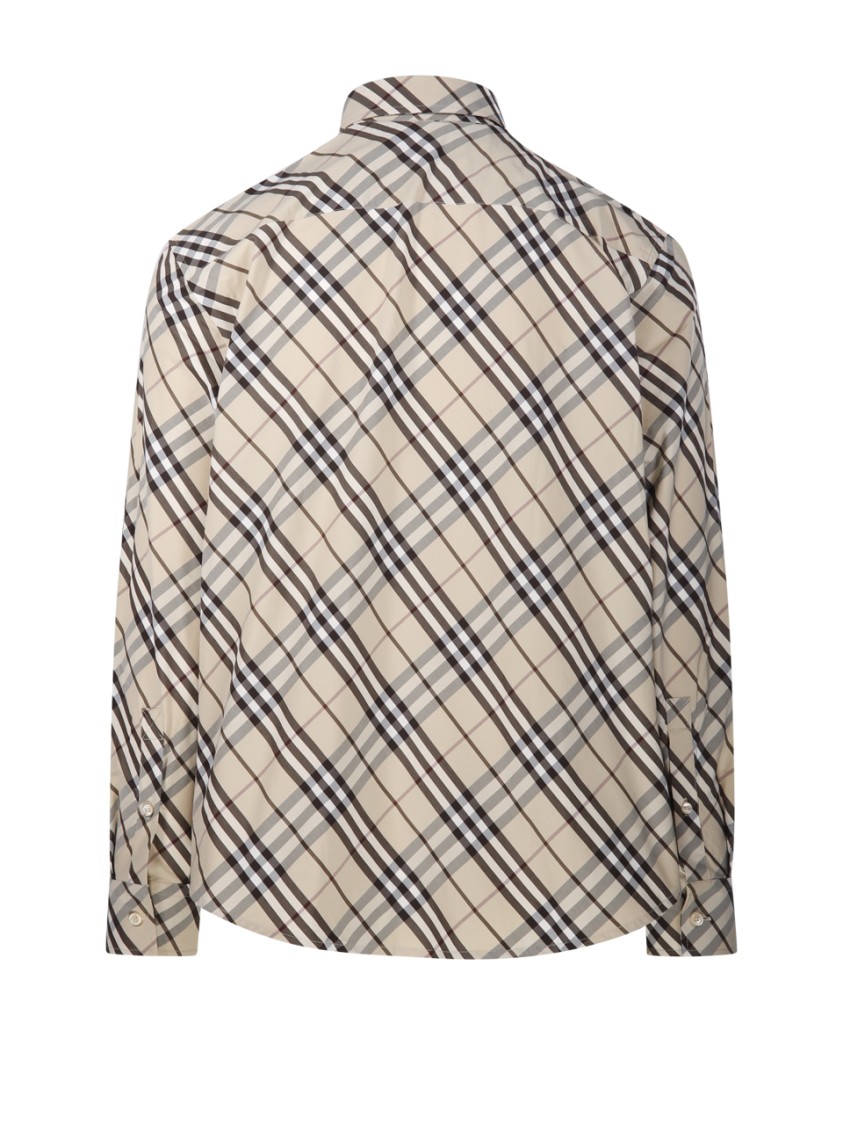 Burberry Check Shirt With Button-down Collar And Chest Pocket In Neutrals