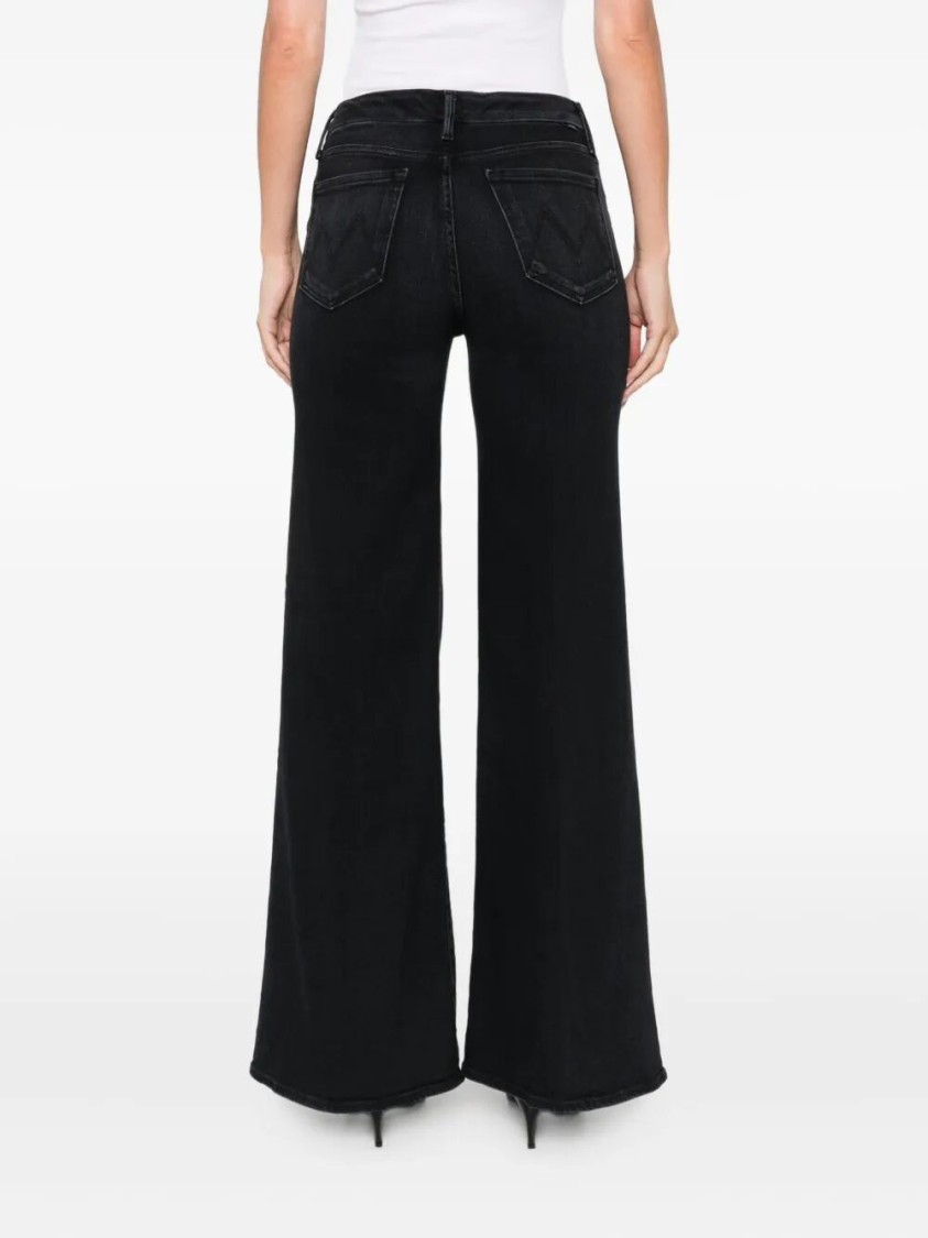 Mother Wide Black Jeans In Soft Cotton-modal Blend In Blue
