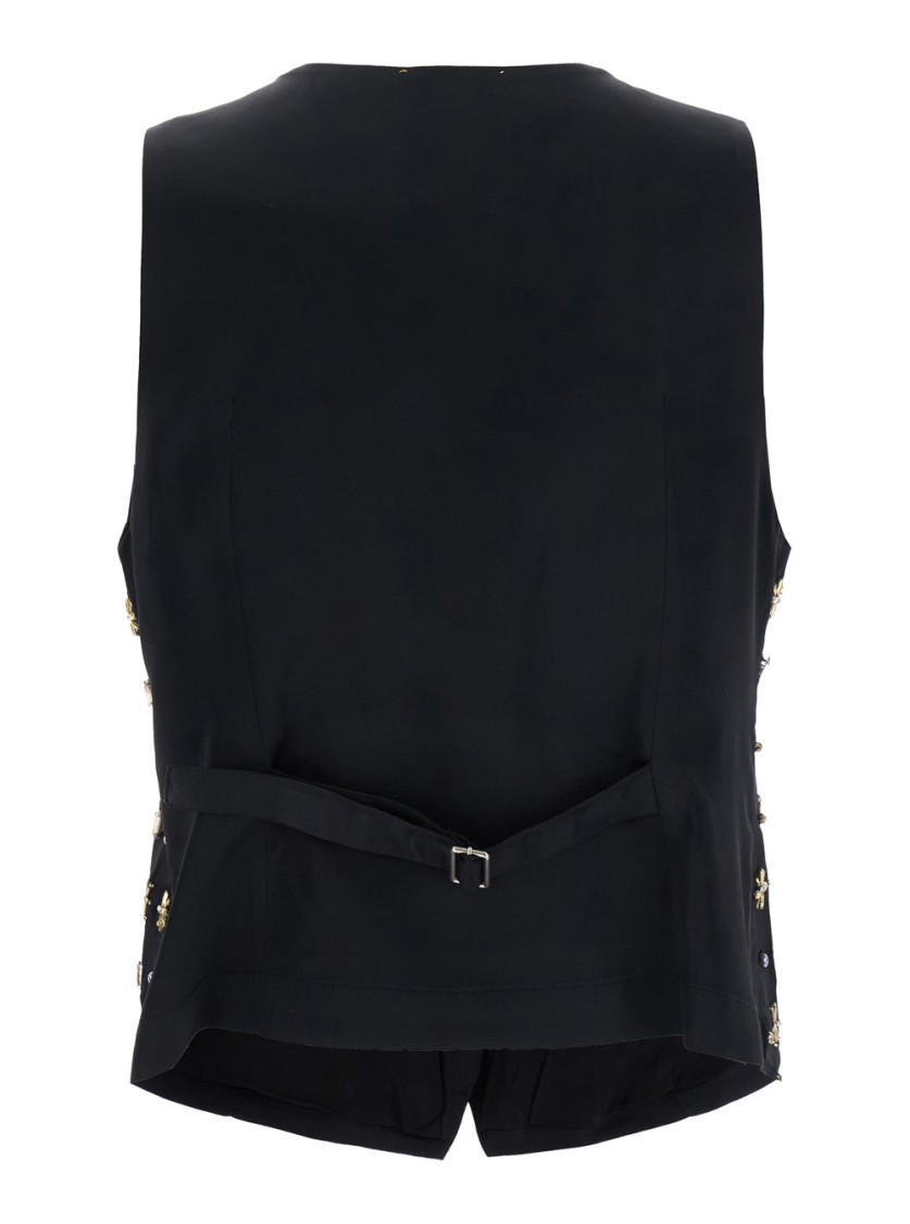 Forte Forte 'the Stars Of Bali' Black Sleeveless Vest With Beaded Embellishments On The Front In Viscose Woman In Black