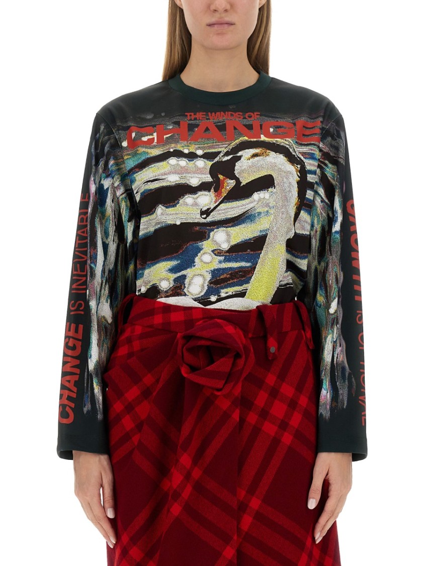 Burberry Swan Print Top In Black