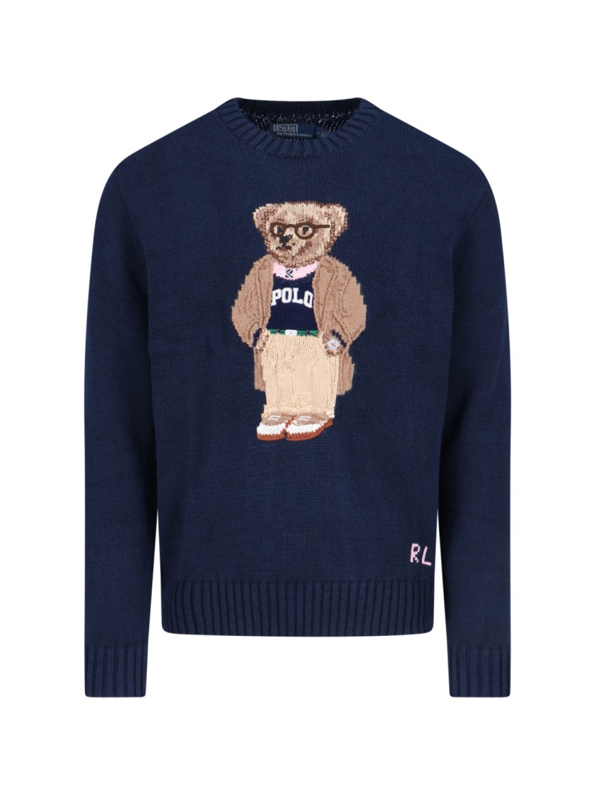 Polo Ralph Lauren Mens Bear Navy Polo Bear Graphic-embroidered Linen And Cotton-blend Jumper In Blue