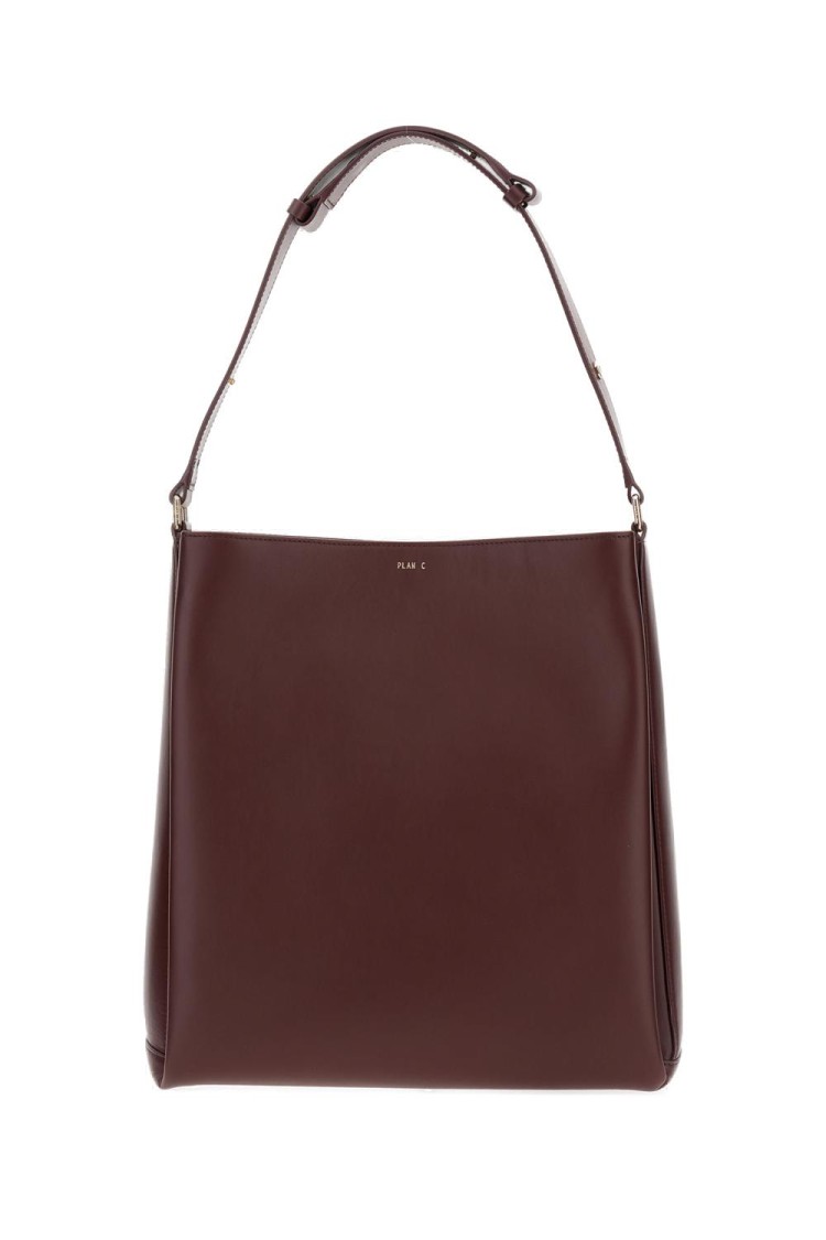 Plan C Bordeaux Leather Shopper Bag With Adjustable Handle In Brown