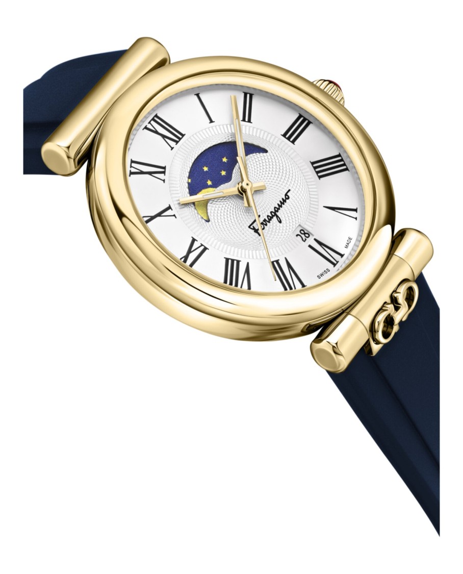 Ferragamo Ora Moonphase Strap Watch In Black