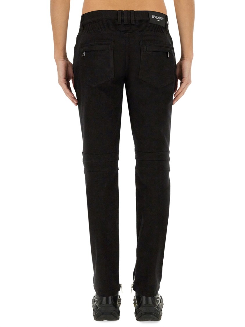 Shop Balmain Slim-fit Black Denim Biker Jeans