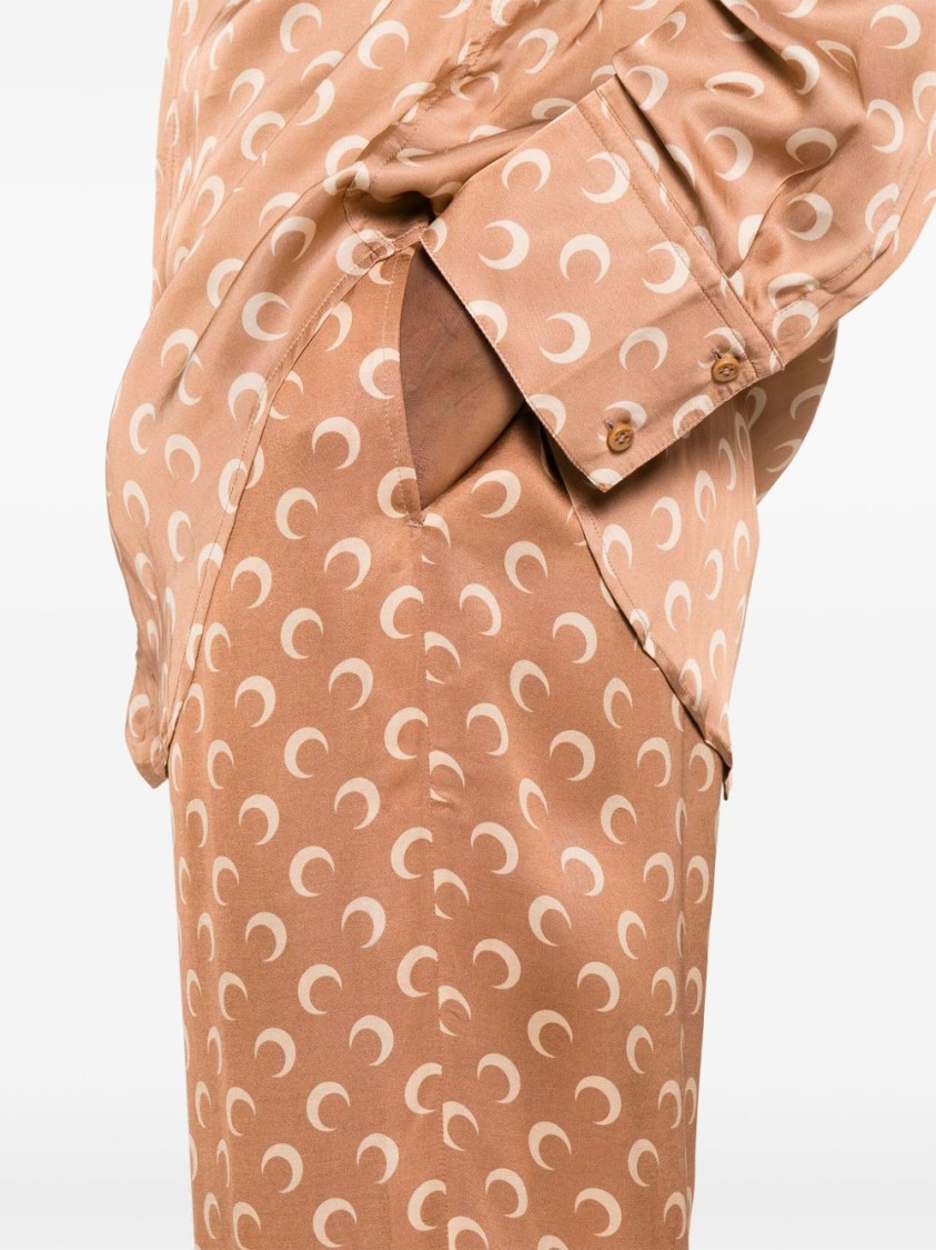 Marine Serre Wide-leg Trousers With Elastic Waistband In Brown