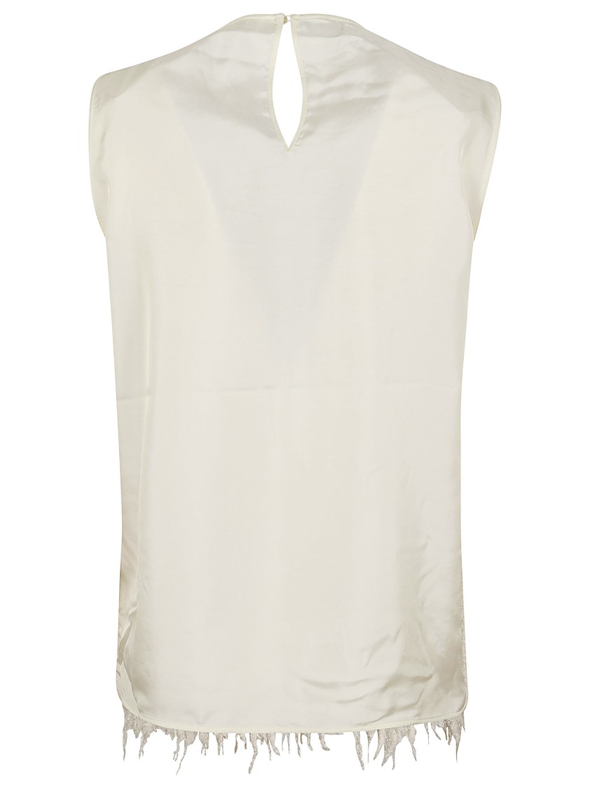 Jil Sander Sleeveless Knit Top With Frayed Edges And Keyhole Back In White