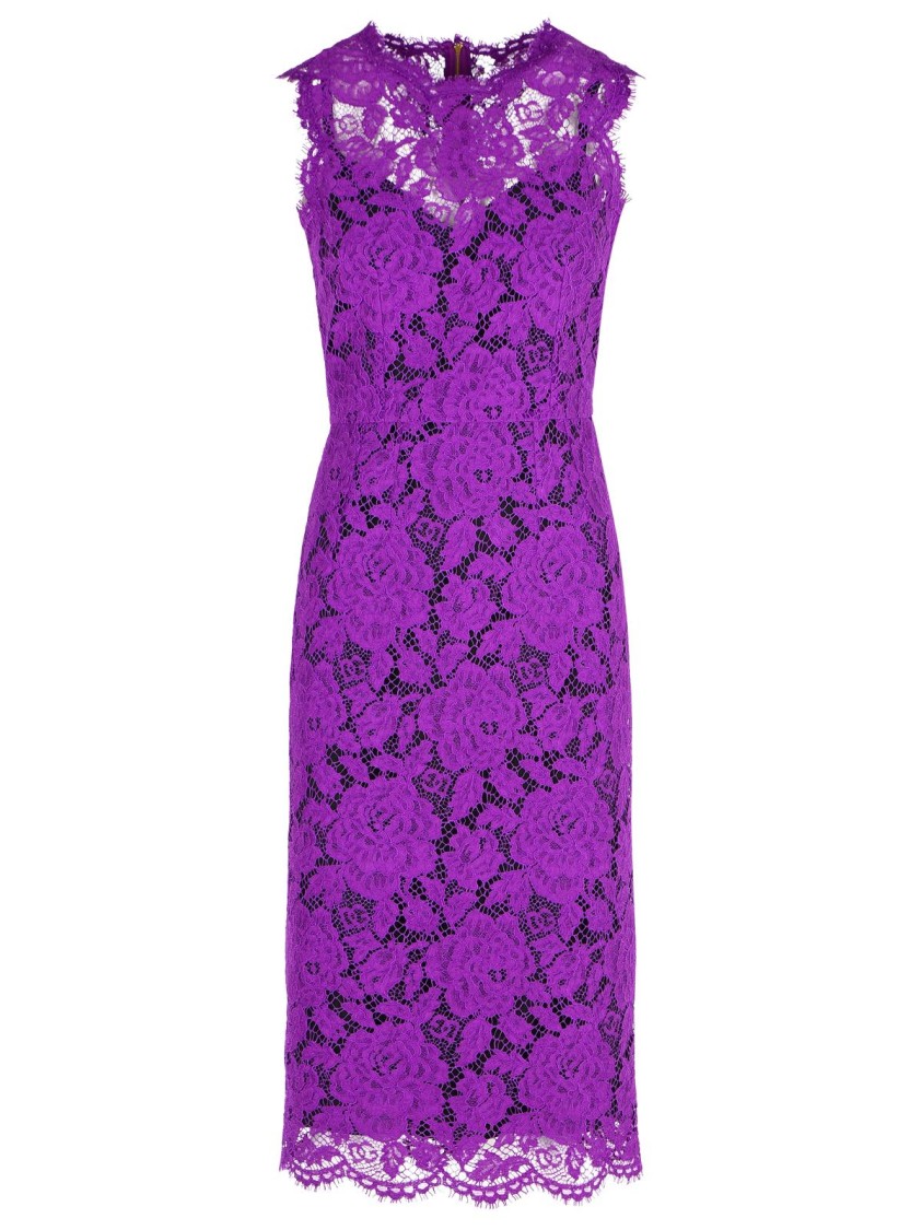 Dolce & Gabbana Longuette Purple Stretch Lace Dress In Purple