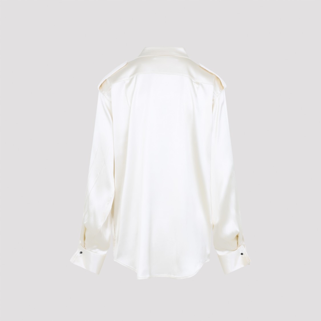 Phoebe Philo Liquid Utility White Silk Shirt With Pointed Collar And Button Tabs In White