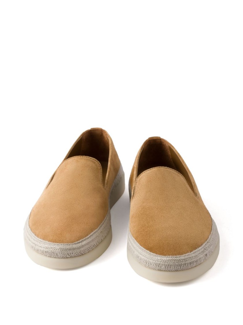 Prada Brown Suede Slip-on Flat Shoes With Textured Sole In Brown