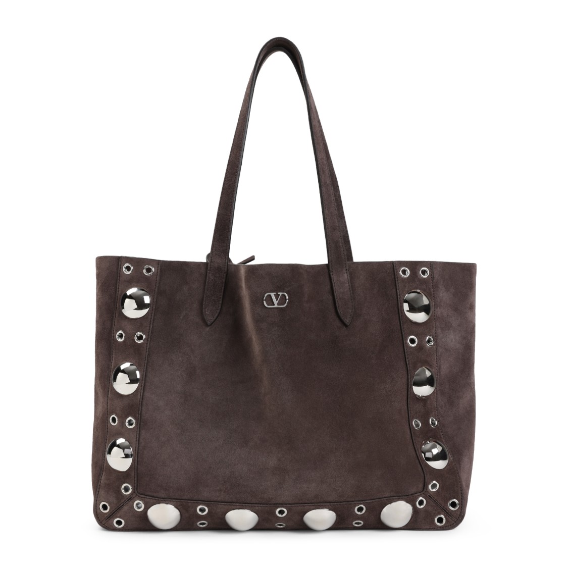 Valentino Garavani Brown Suede Shopper Bag With Metallic Studs