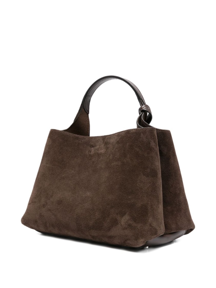 Tod's Structured Suede Handbag With Metallic Logo Charm In Brown