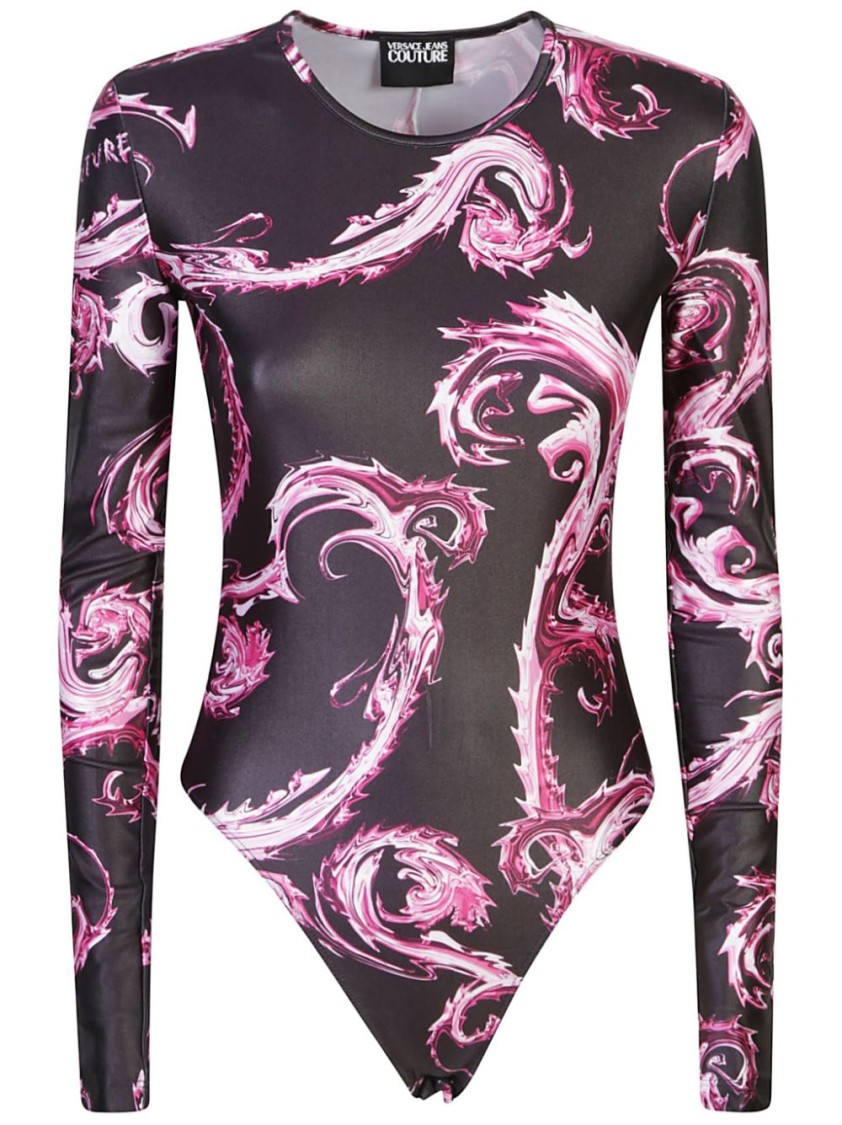 Versace Jeans Couture Black & Pink Chromo Couture Bodysuit In Black