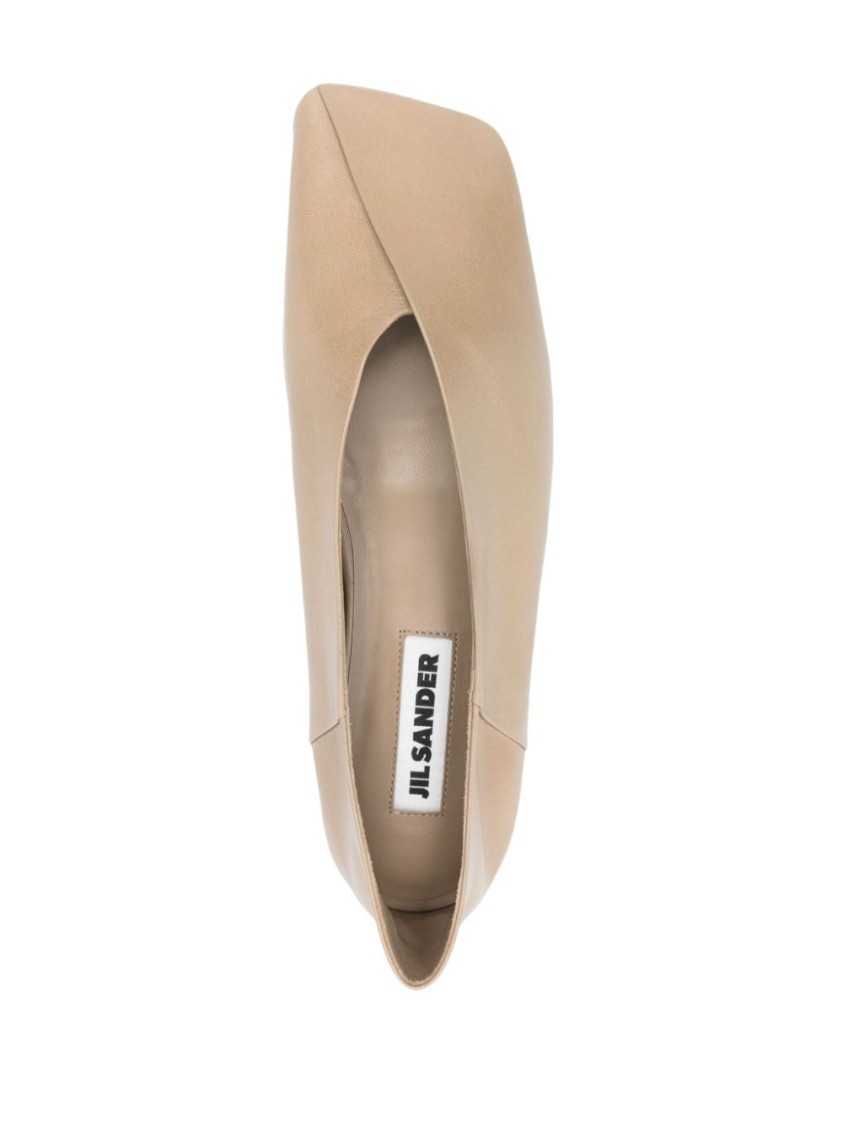 Jil Sander Sandy-colored Leather Ballet Flats In Neutrals