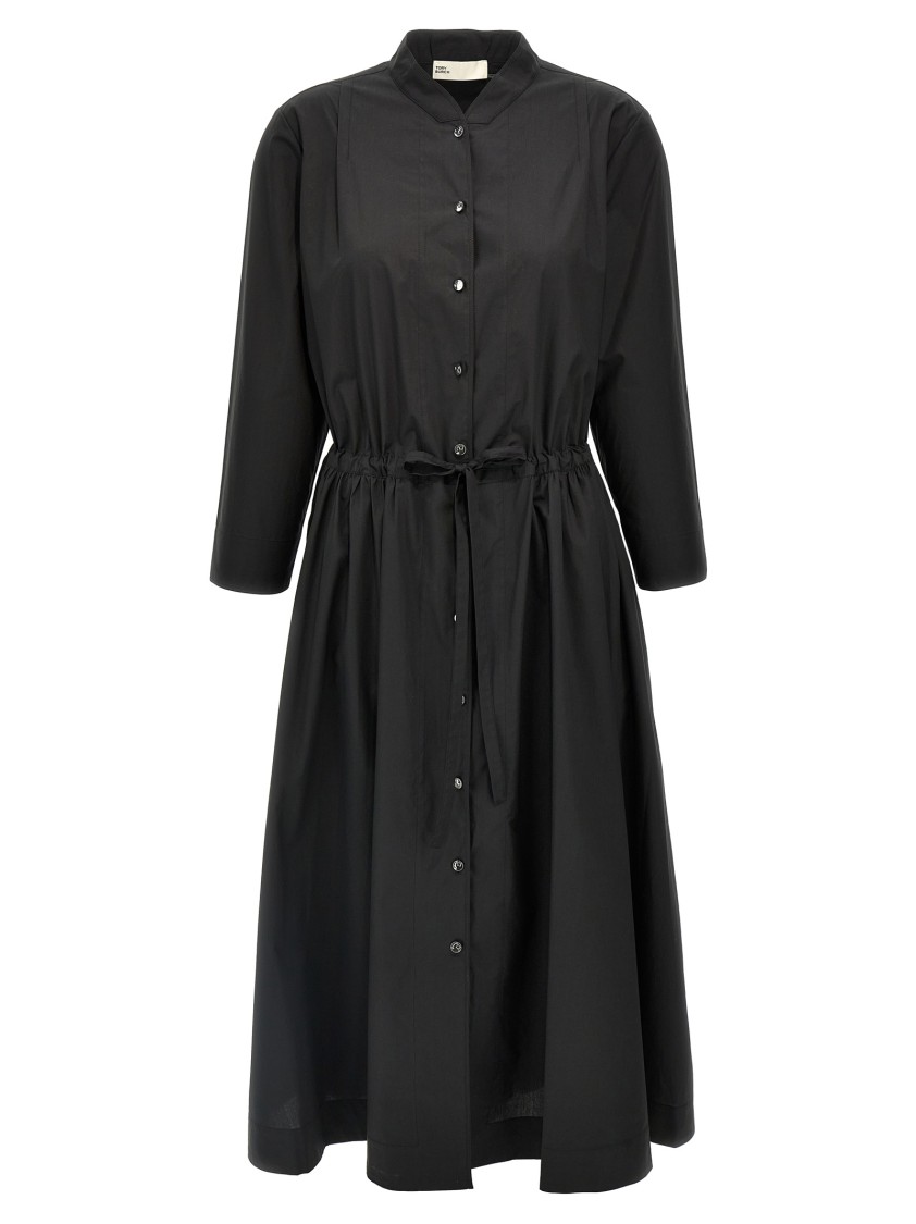 Tory Burch Cotton Chemisier Dress With Drawstring Waist In Black