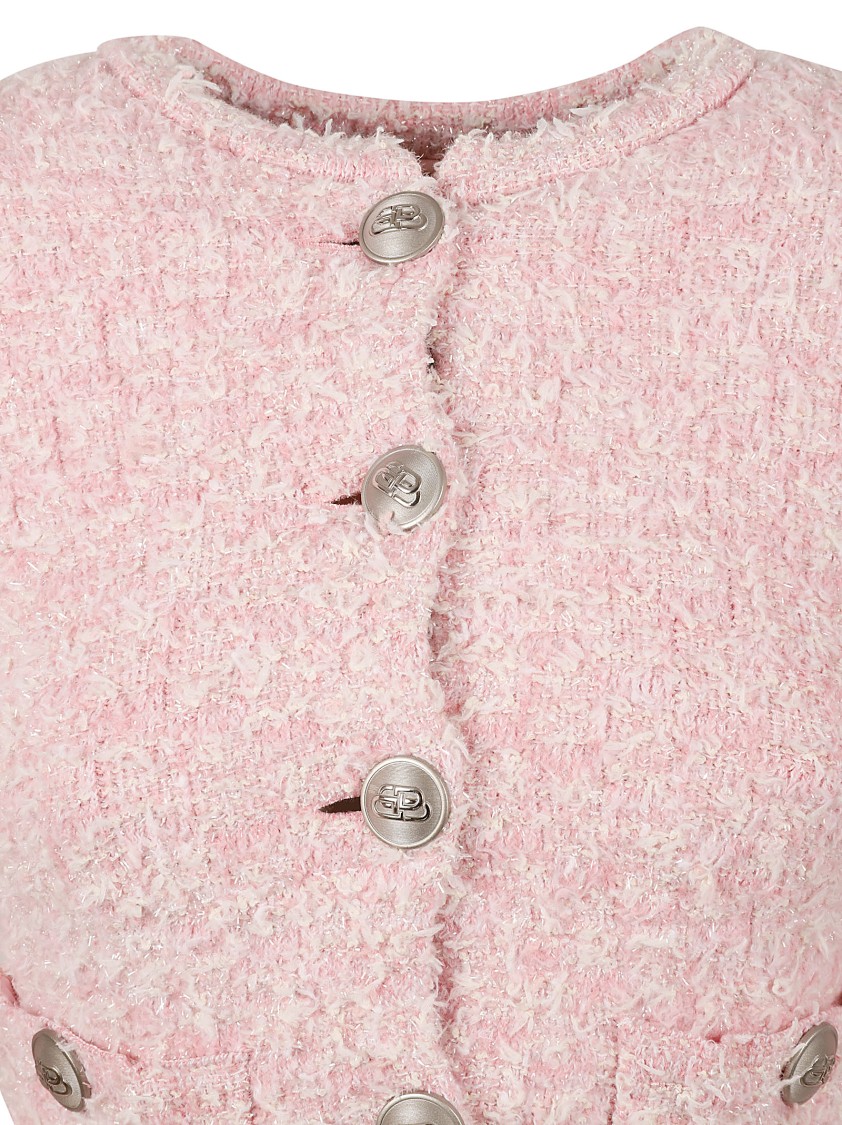 Balenciaga Cropped Textured Knit Sweater In Pink
