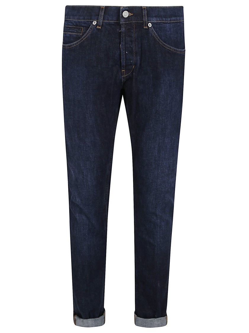Dondup Rolled Cuffs Five-pocket Trousers With Contrast Stitching In Blue