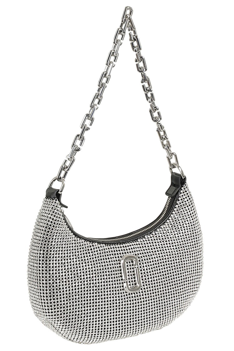 Marc Jacobs Crescent-shaped Small Curve Bag With Rhinestone Embellishment In Metallic