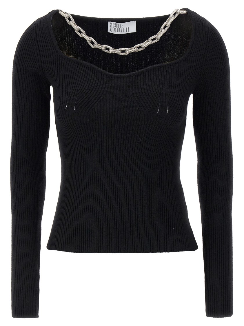 Giuseppe Di Morabito Square Neck Chain Detail Fitted Sweater In Black