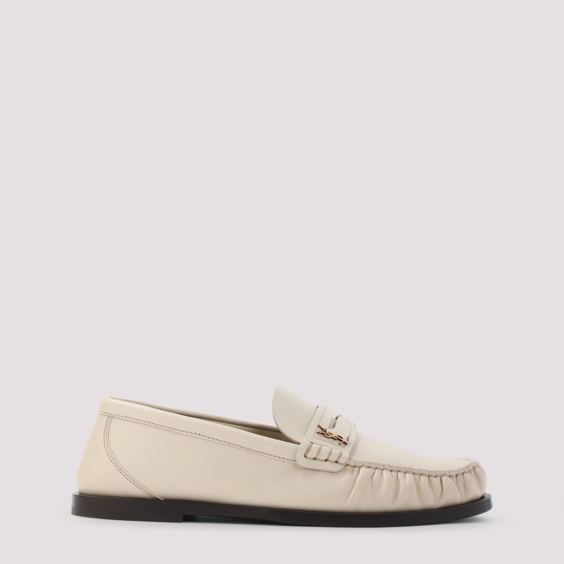 Saint Laurent White Leather Loafers In Neutral