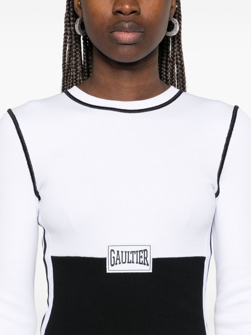 Jean Paul Gaultier Striking Black And White Color-block Midi Dress In Black
