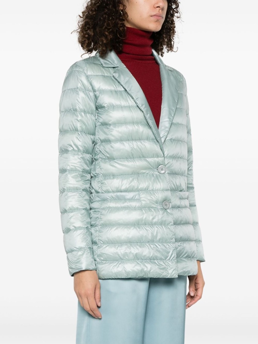 Herno Quilted Single-breasted Blazer With Shiny Finish In Green