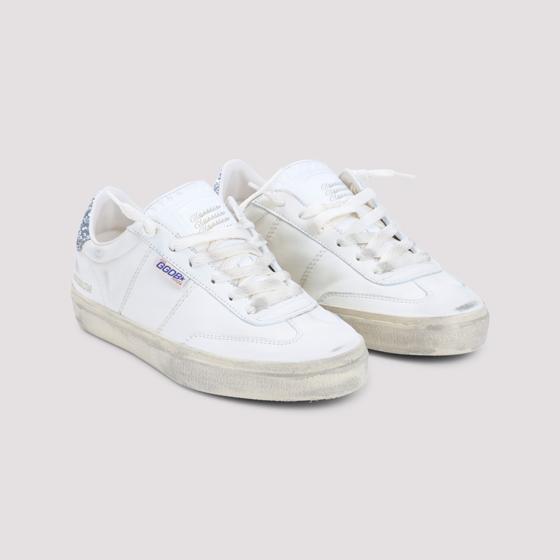 Golden Goose White Leather Sneakers With Sparkling Heel Accent In White