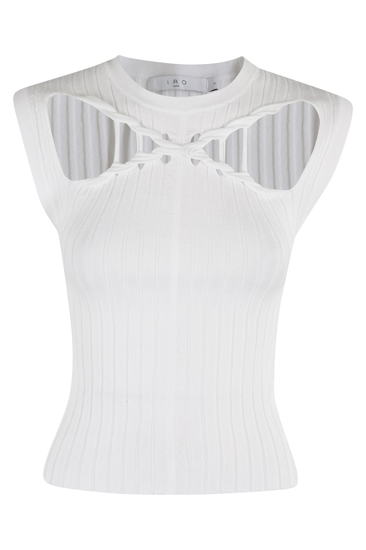 IRO IRO SLEEVELESS TOP WITH INTRICATE WOVEN CUT-OUT DESIGN