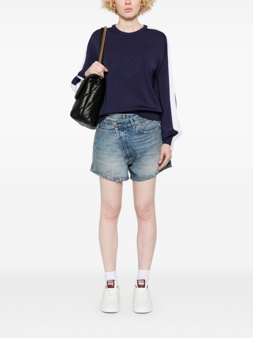 Shop Pinko Navy Blue Sweater With Stripe Detailing
