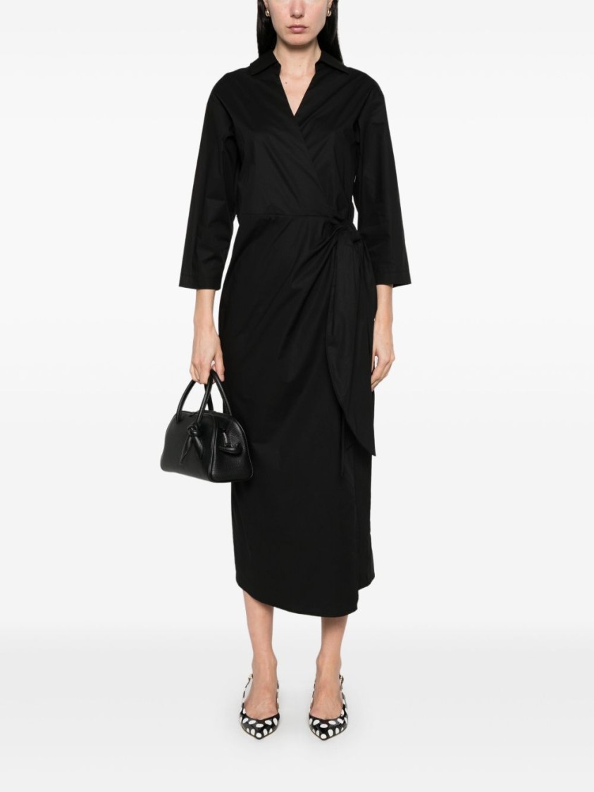 Twinset Twin-set Wrap-design Black Midi Dress With Tie Waist In Black