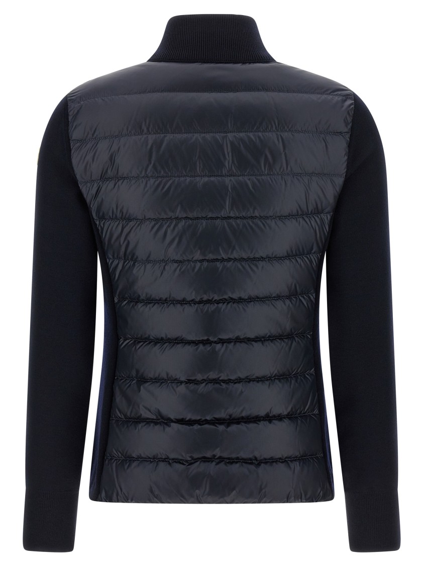 Moncler Two-material Cardigan With High Neck And Zip Closure In Blue