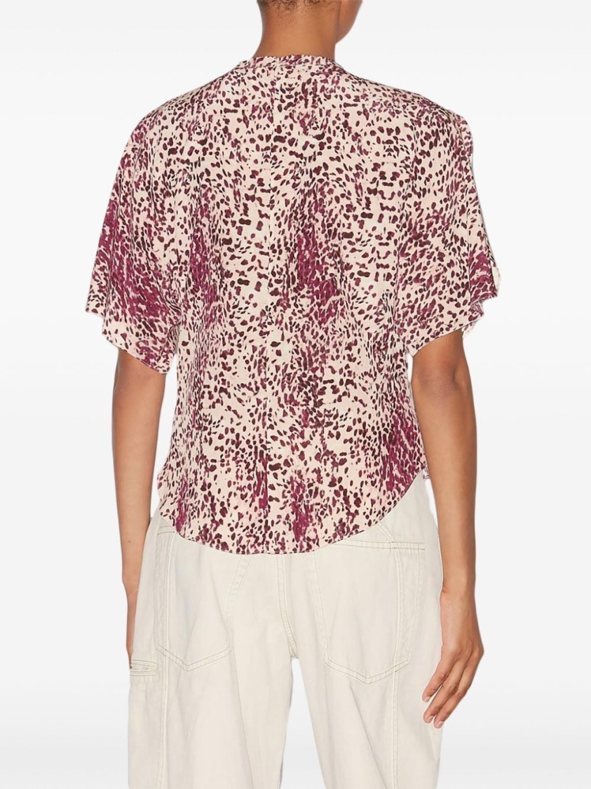 Shop Isabel Marant Abstract Print Top With Puffed Sleeves In Neutrals