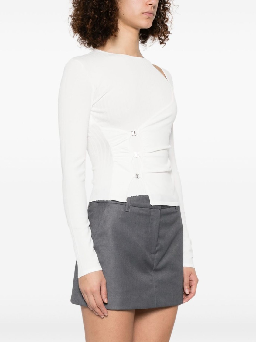 Shop Pinko Asymmetrical Long-sleeved Top With Gathered Front In White