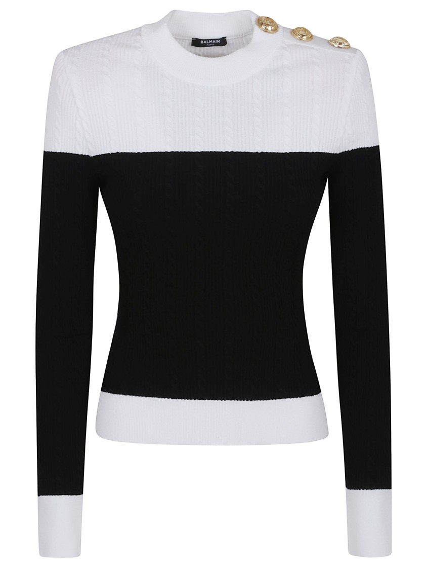 Balmain Slim-fit Two-tone Knitted Top In Black