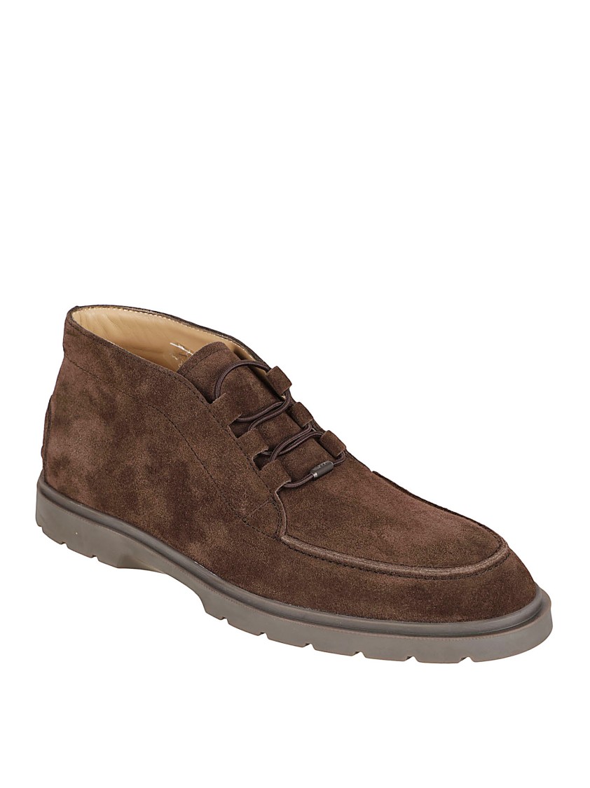 Tod's Suede Ankle Boots With Elastic Drawstring In Gray