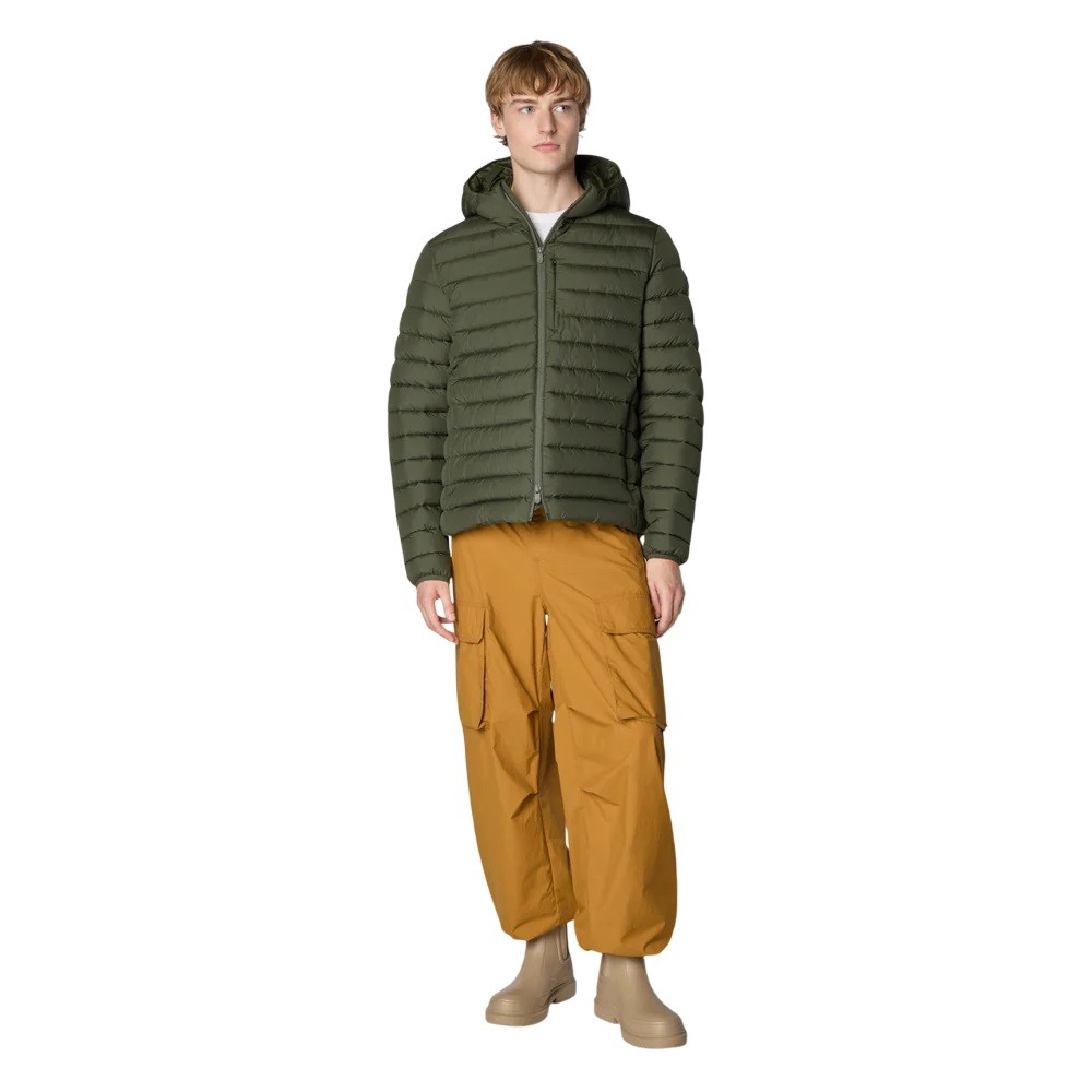 Save The Duck Quilted Green Light Jacket With Double-slider Zip Hood