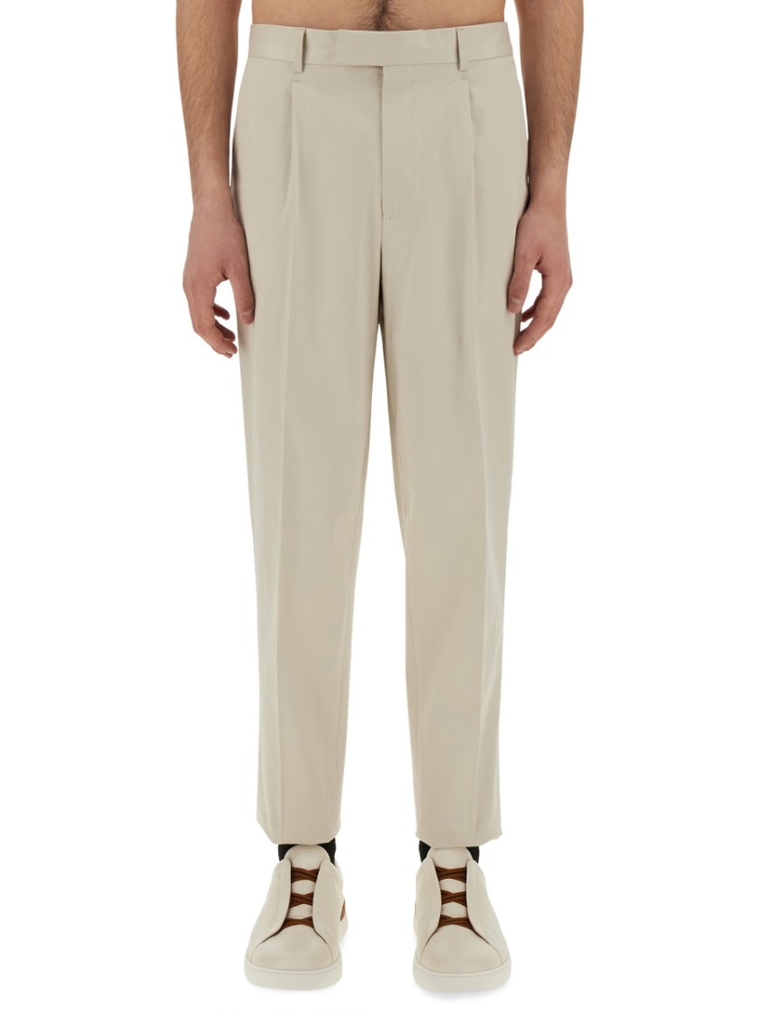 Shop Zegna Tailored Pants With Front Pleat In Neutrals