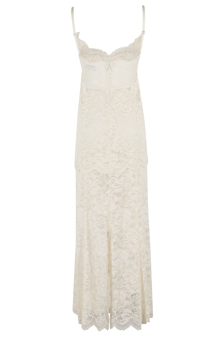 Rabanne Ivory Stretch Lace Evening Dress In White