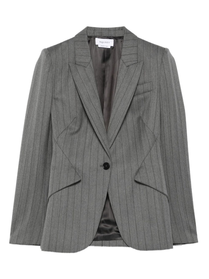 Alexander Mcqueen Tailored Grey Blazer With Notched Lapel In Gray