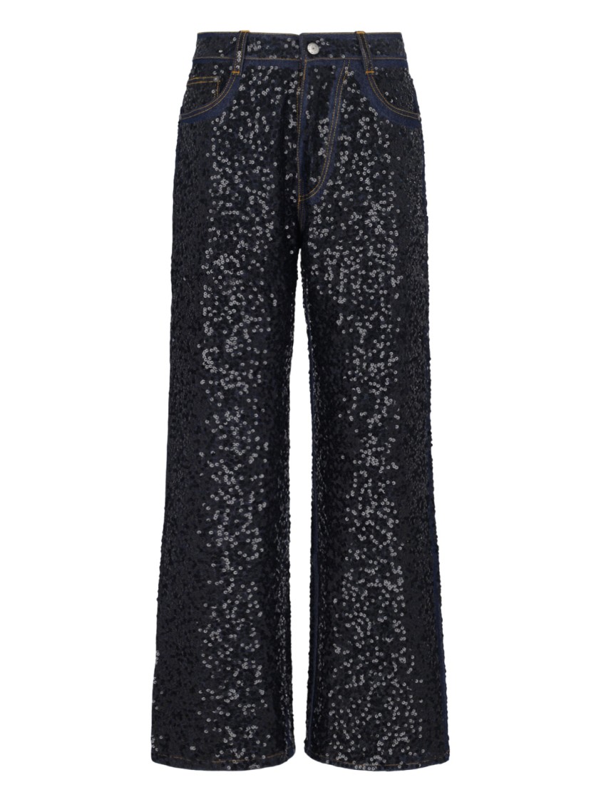 P.a.r.o.s.h Parosh "guff" Sequin Straight Jeans In Black Stretch Denim